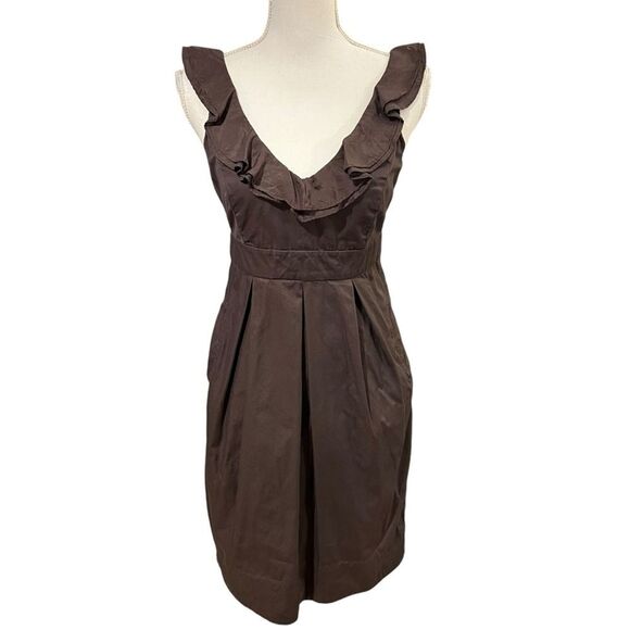 Anthropologie Moulinette Soeurs Brown Ruffle Size 4 Romantic Boho Minimalist - Picture 1 of 10
